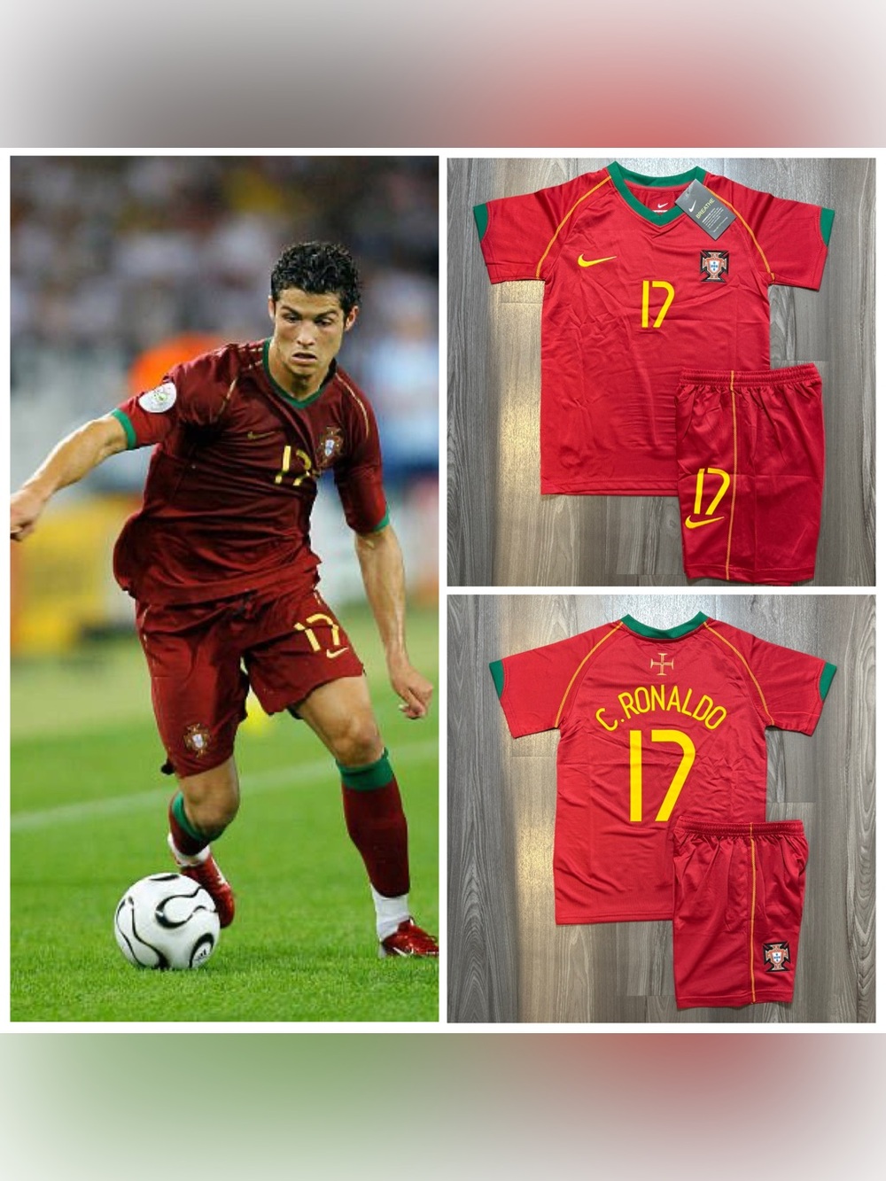 CRISTIANO RONALDO #17 Portugal 2006 Home Jersey Kids Kit